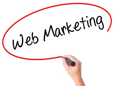 Kadın el Web Pazarlama ile siyah kalemi görsel scr yazma