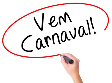 Kadın el karnaval yazma siyahla (Portekizce olarak) geliyor