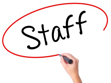 Kadın el personel ile siyah kalemi görsel ekranda yazma.