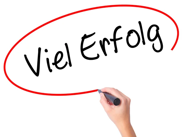 Женщины Рука пишет Viel Erfolg много успеха на немецком языке с бла — стоковое фото