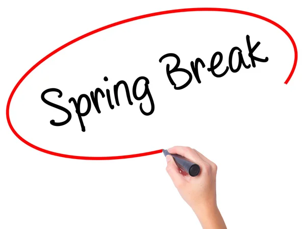 Women Hand writing Spring Break No with black marker on visual s — Stock Photo, Image