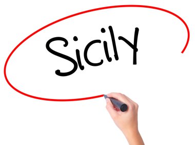 Kadın el Sicilya ile siyah kalemi görsel ekranda yazma..