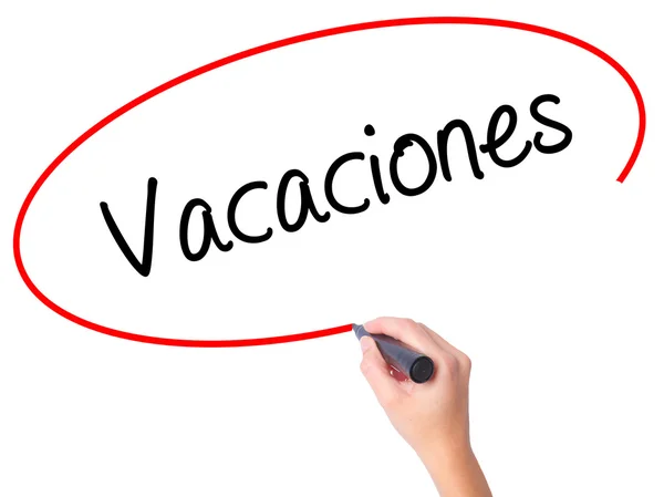 Frauen schreiben vacaciones (Urlaub auf Spanisch) mit schwarzem m — Stockfoto