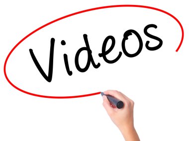 Women Hand writing Videos with black marker on visual screen clipart
