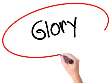 Kadın el zafer ile siyah kalemi görsel ekranda yazma.