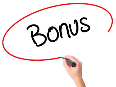 Kadın el bonus ile siyah kalemi görsel ekranda yazma.