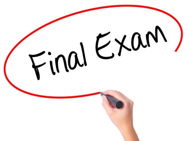 Kadın el final sınavı ile siyah kalemi görsel ekranda yazma.