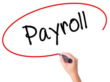 Kadın el bordro ile siyah kalemi görsel ekranda yazma.