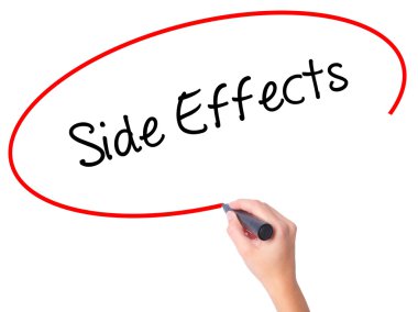 Kadın el yan etkiler ile siyah kalemi görsel scre yazma.