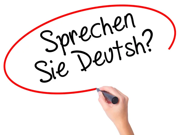 Ženy ručně psaného textu se vám mluvit německy? (v němčině) s černými m — Stock fotografie