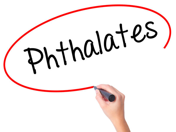 Women Hand writing  Phthalates  with black marker on visual scre
