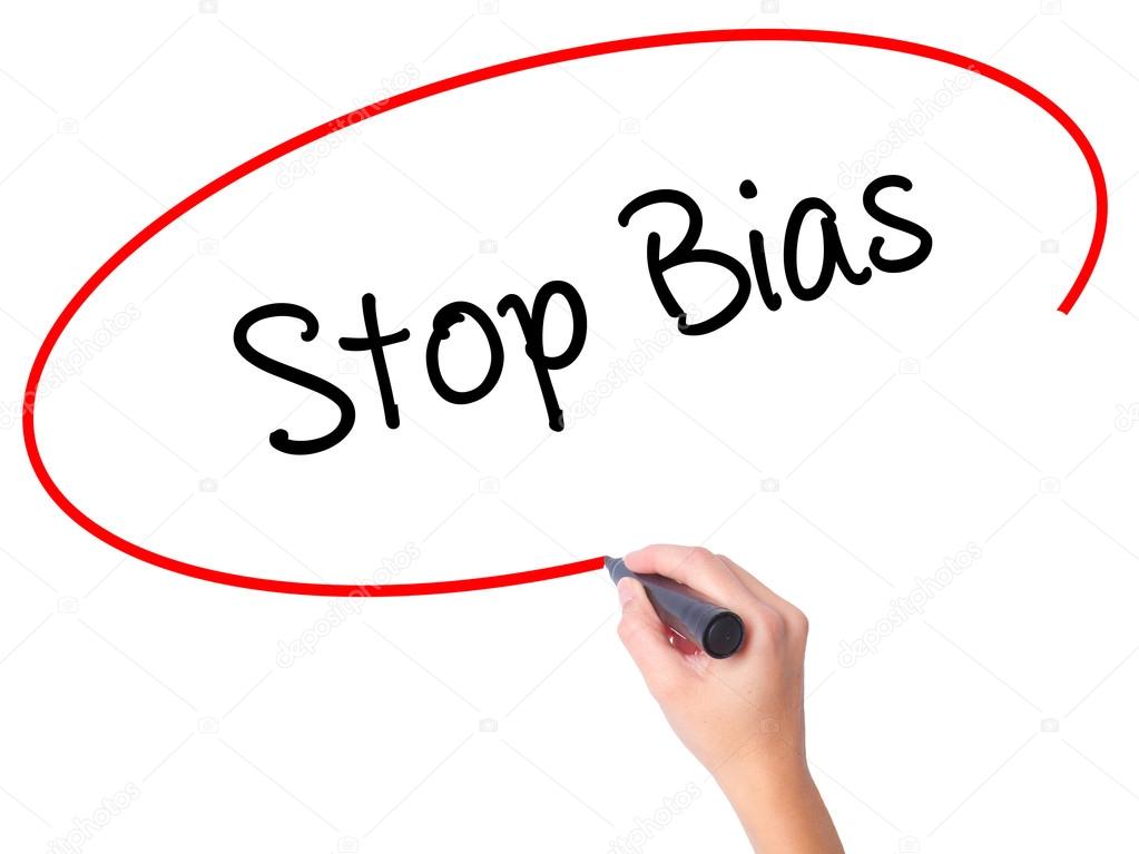 Women Hand writing Stop Bias with black marker on visual screen