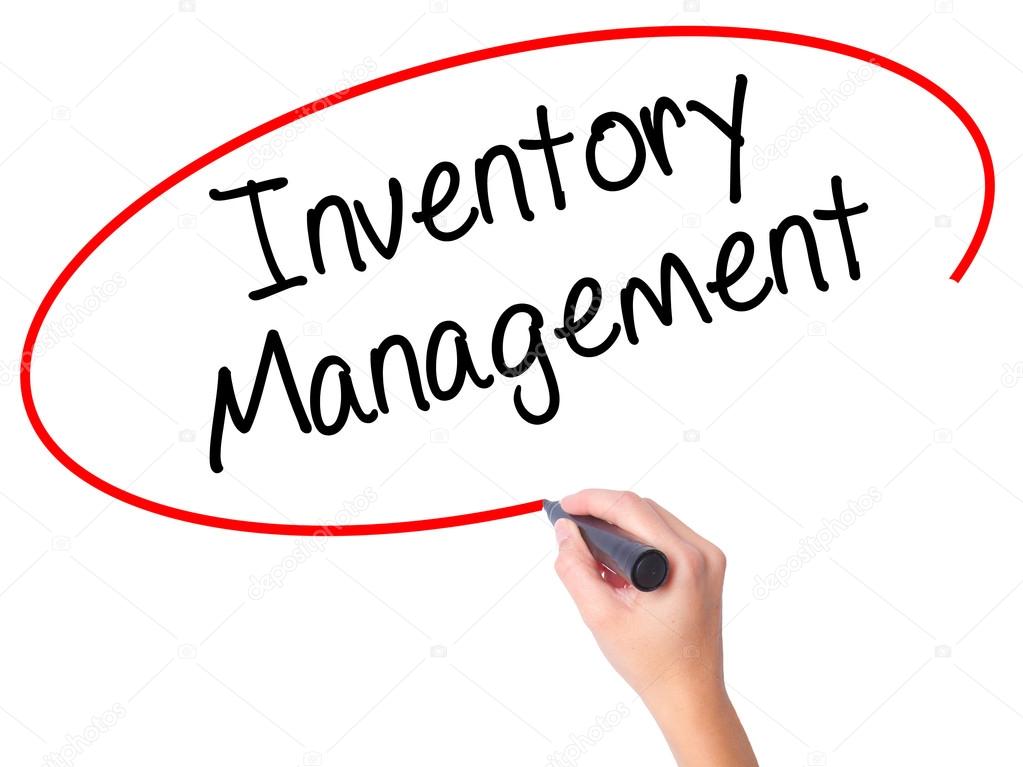 Women Hand writing Inventory Management with black marker on vis