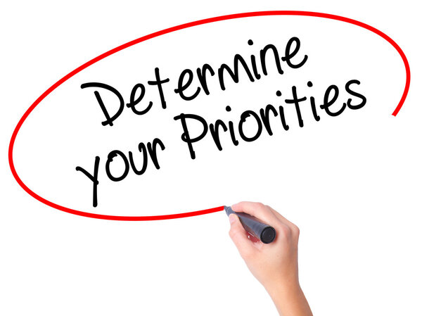 Women Hand writing Determine your Priorities with black marker o