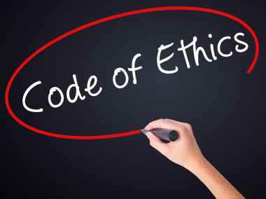 Woman Hand Writing Code of Ethics with a marker over transparent clipart