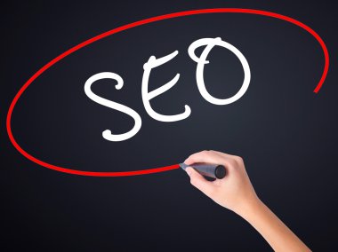 Kadın el yazma Seo şeffaf silme gemide marker ile