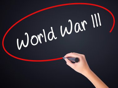Woman Hand Writing World War lll with a marker over transparent  clipart
