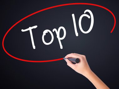 Kadın el yazma en iyi 10 bir marker ile şeffaf kartı 