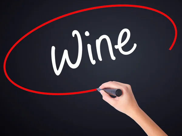 Woman Hand Writing Wine  with a marker over transparent board — Stock Photo, Image