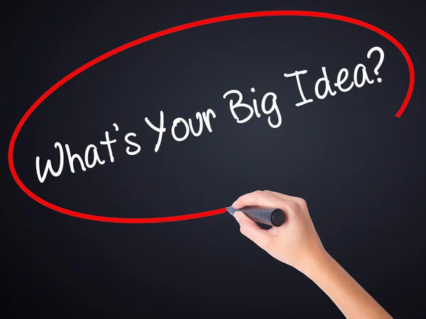 Woman Hand Writing What's Your Big Idea?  with a marker over tra — Stock Photo, Image