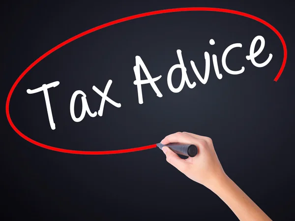 Woman Hand Writing Tax Advice with a marker over transparent boa — Stock Photo, Image