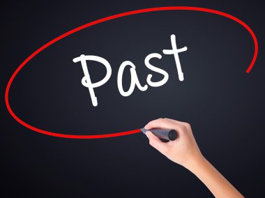 Kadın el yazma son bir marker şeffaf kartı ile 