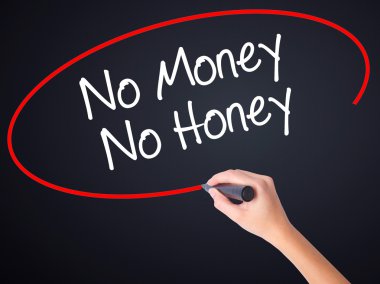 Kadın el yazma hayır para Hayır tatlım transpar üzerinde bir marker ile