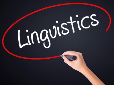 Kadın el yazma Dilbilim saydam b üzerinde bir marker ile