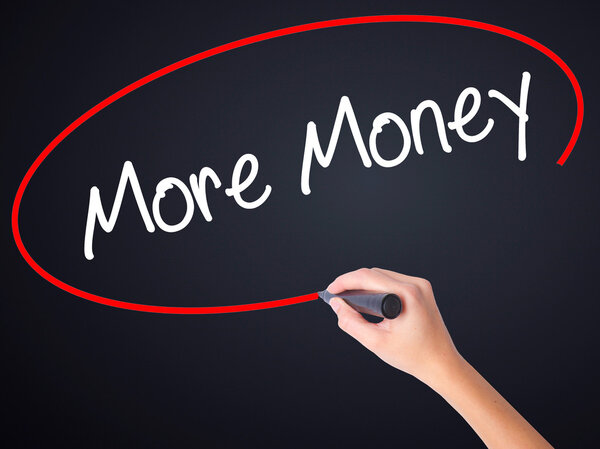 Woman Hand Writing Moglich Possible in German with a marker ov