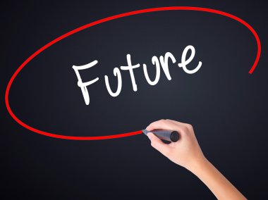 Kadın el yazma gelecek bir marker şeffaf kartı ile 