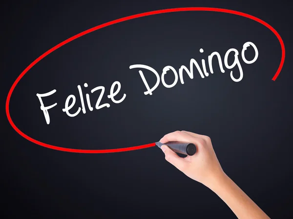 Woman Hand Writing Felize Domingo (Happy Sunday In Spanish/Portu — Stock Photo, Image