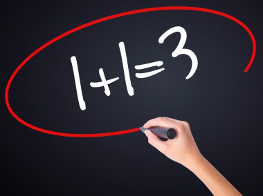 Kadın el 113 üzerinde şeffaf yönetim kurulu bir marker ile yazma 