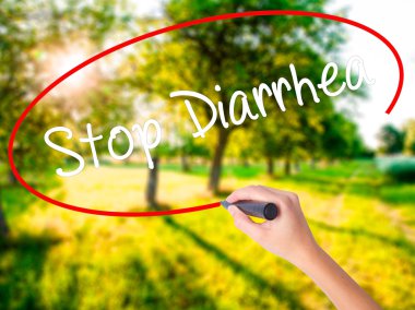 Woman Hand Writing Stop Diarrhea  with a marker over transparent clipart