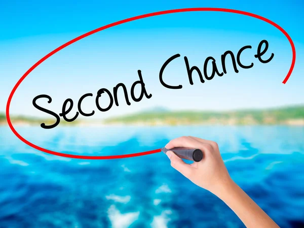 Woman Hand Writing Second Chance with a marker over transparent — Stock Photo, Image