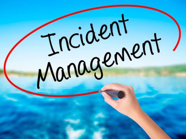 Woman Hand Writing Incident Management with a marker over transp clipart