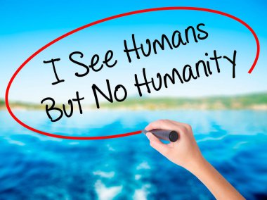 Kadın el ile bir işaretleyici ov insanlar ama hayır insanlık bkz: ben yazma