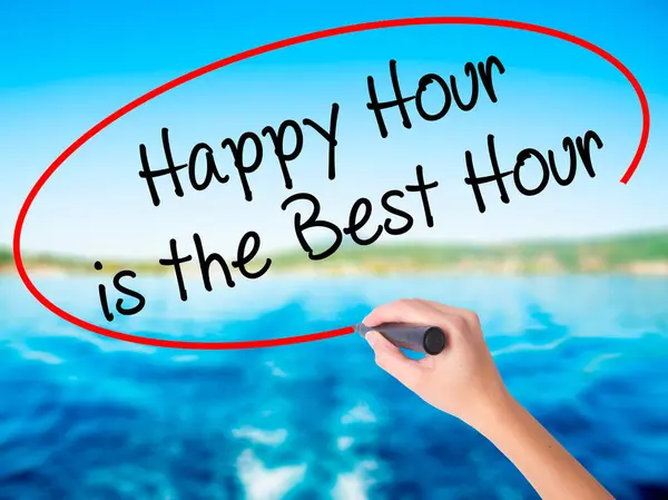 Woman Hand Writing Happy Hour is the Best Hour  with a marker ov — Stock Photo, Image