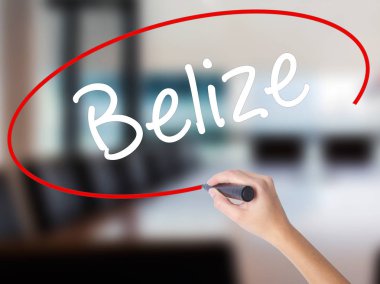 Kadın el yazma Belize bir marker şeffaf kartı ile