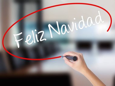 Kadın el Feliz Navidad (İspanyolca Merry Christmas) w yazma