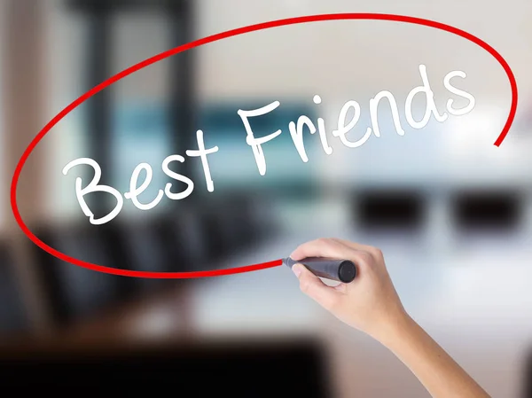 Woman Hand Writing Best Friends with a marker over transparent b — Stock Photo, Image