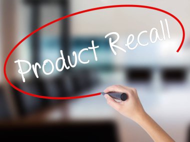 Woman Hand Writing Product Recall with a marker over transparent clipart