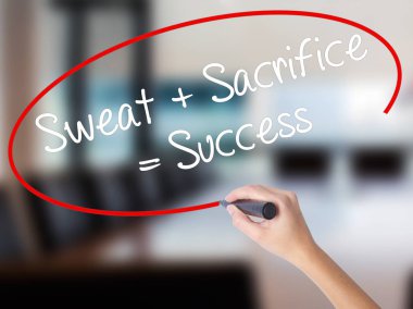 Woman Hand Writing Sweat  Sacrifice  Success with a marker ove clipart