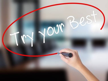 Kadın el yazma denemek en iyi bir marker ile üzerinde şeffaf 