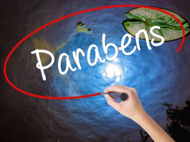 Kadın el ile Parabens (Portekizce kutlu olsun) yazma 