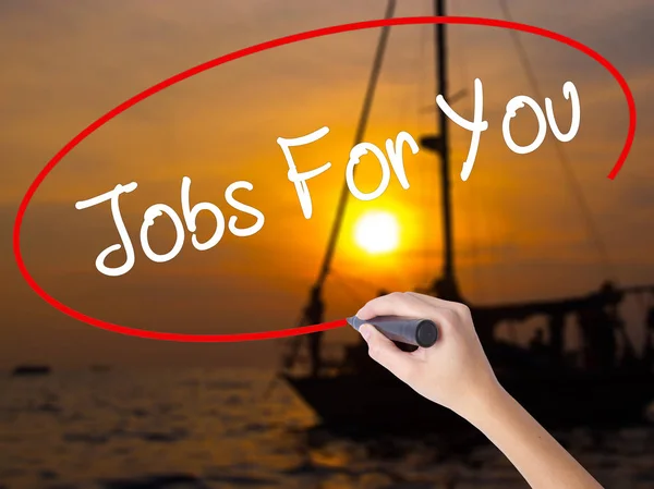 Nő kézzel írás Jobs For You, mint átlátszó b marker — Stock Fotó