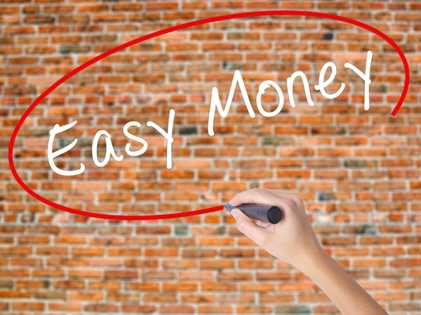 Woman Hand Writing Easy Money with black marker on visual screen