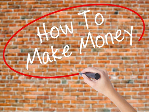 Woman Hand Writing How To Make Money with black marker on visual — Stock Photo, Image