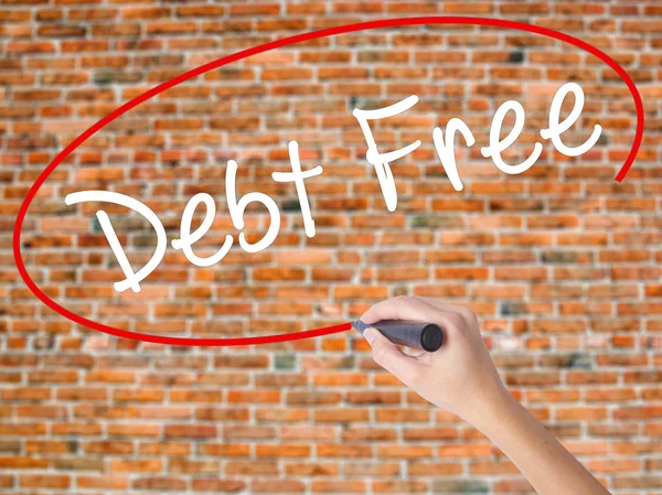 Woman Hand Writing Debt Free with black marker on visual screen