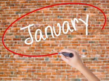 Kadın el yazma kapsamlı bir işaretleyici şeffaf kartı 