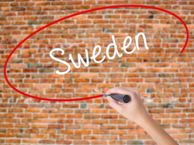 Kadın el yazma kapsamlı bir işaretleyici şeffaf kartı 